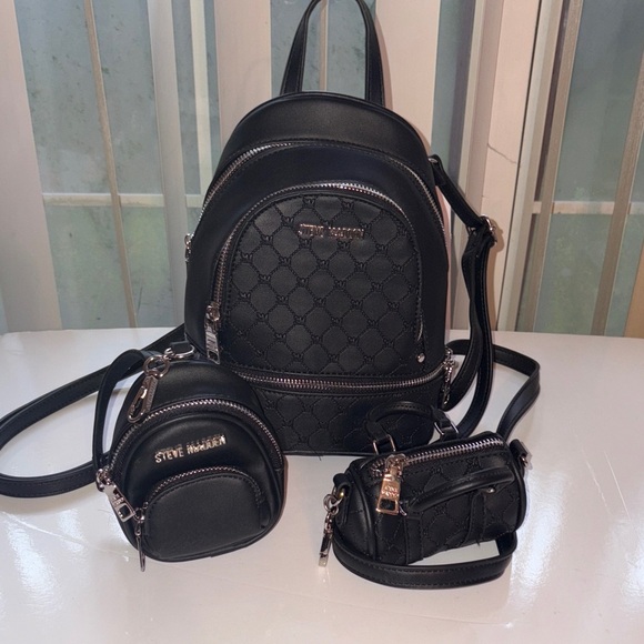 Steve Madden Black Quilted Backpack Trio - Picture 1 of 11